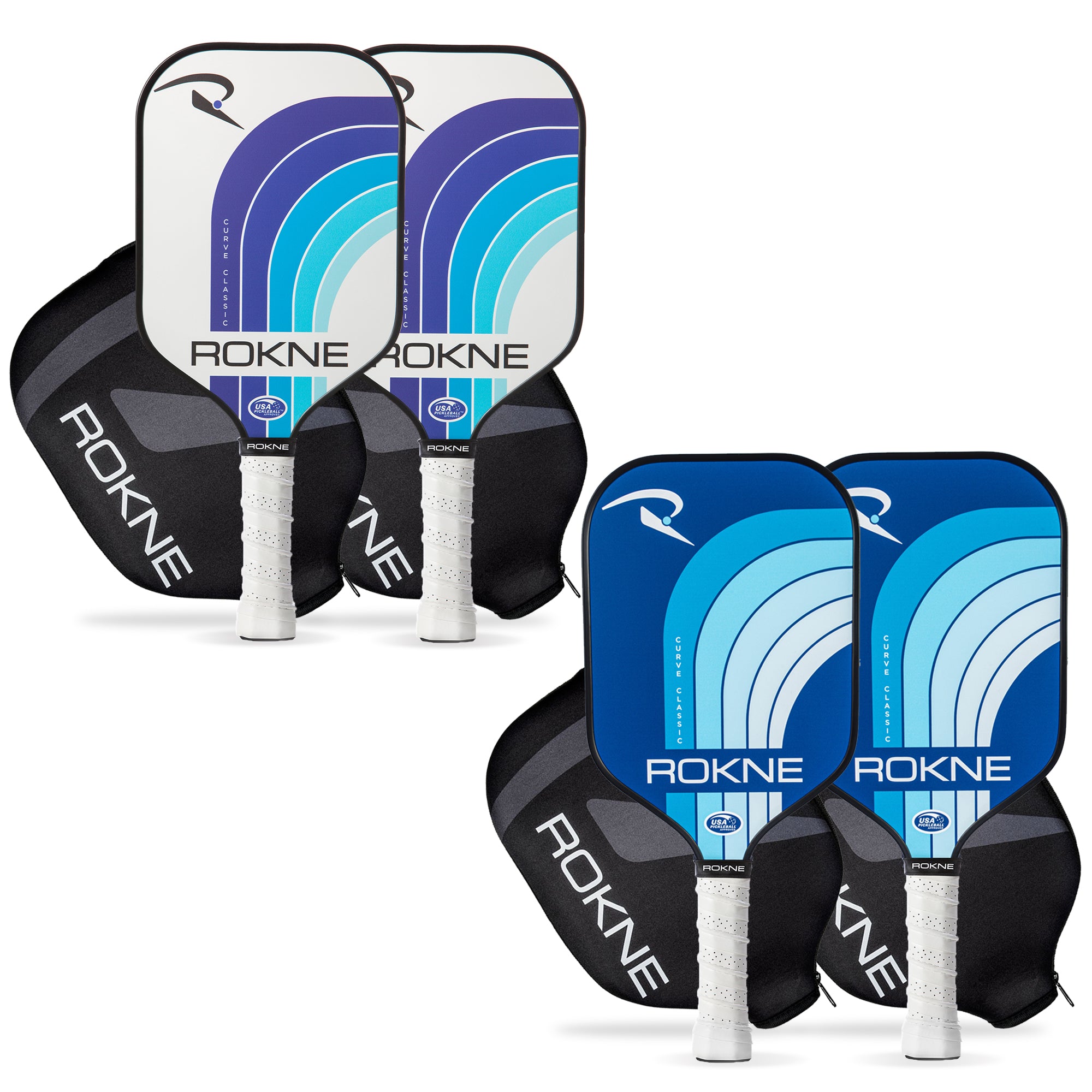 ROKNE Curve Classic Pickleball Paddle Set - The Ice & Deep Sea Set (Paddle Covers Included)