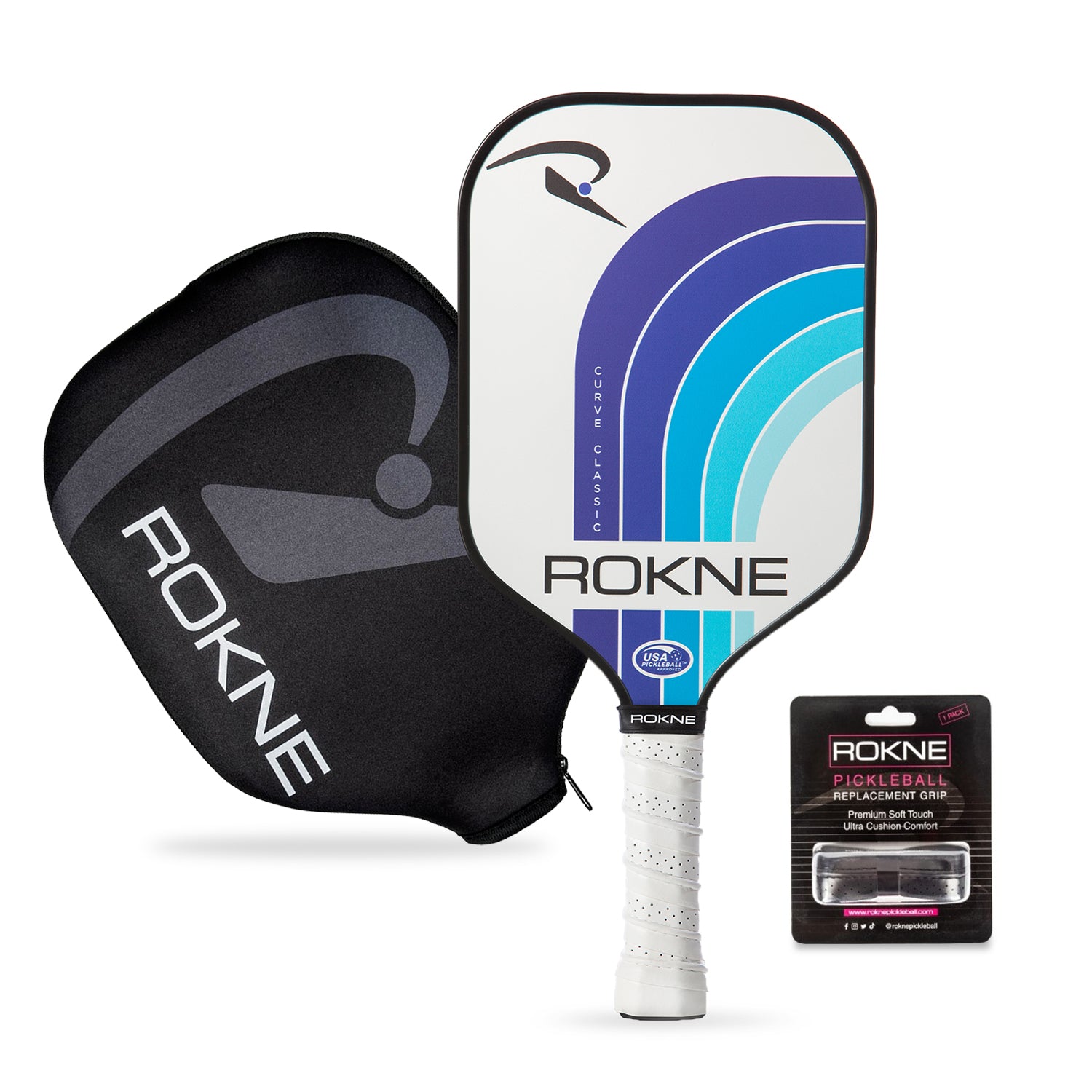 ROKNE Curve Classic Pickleball Paddle - Deep Sea (Paddle Cover & Replacement Grip Included)
