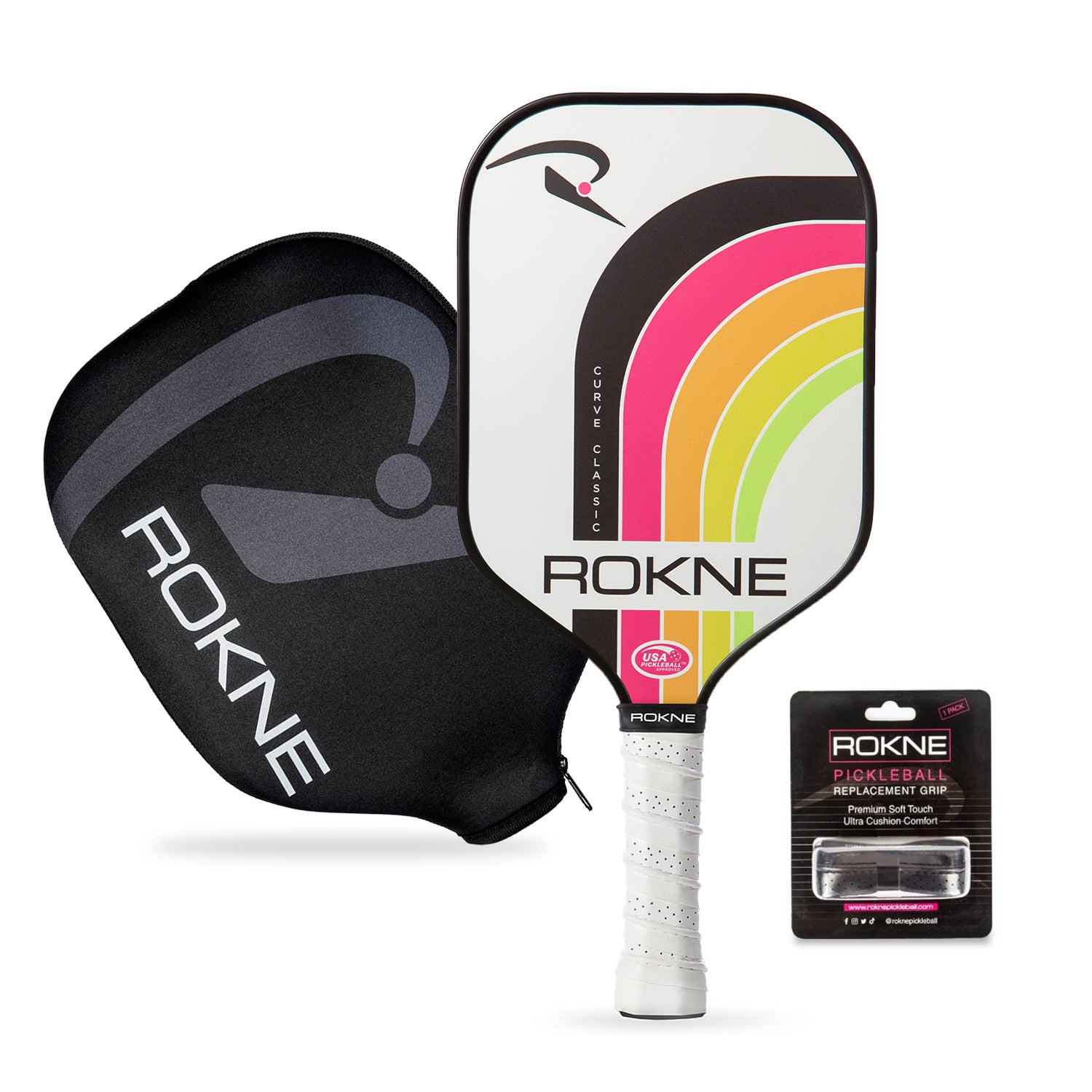 ROKNE Curve Classic Pickleball Paddle - Electric Citrus (Paddle Cover & Replacement Grip Included)