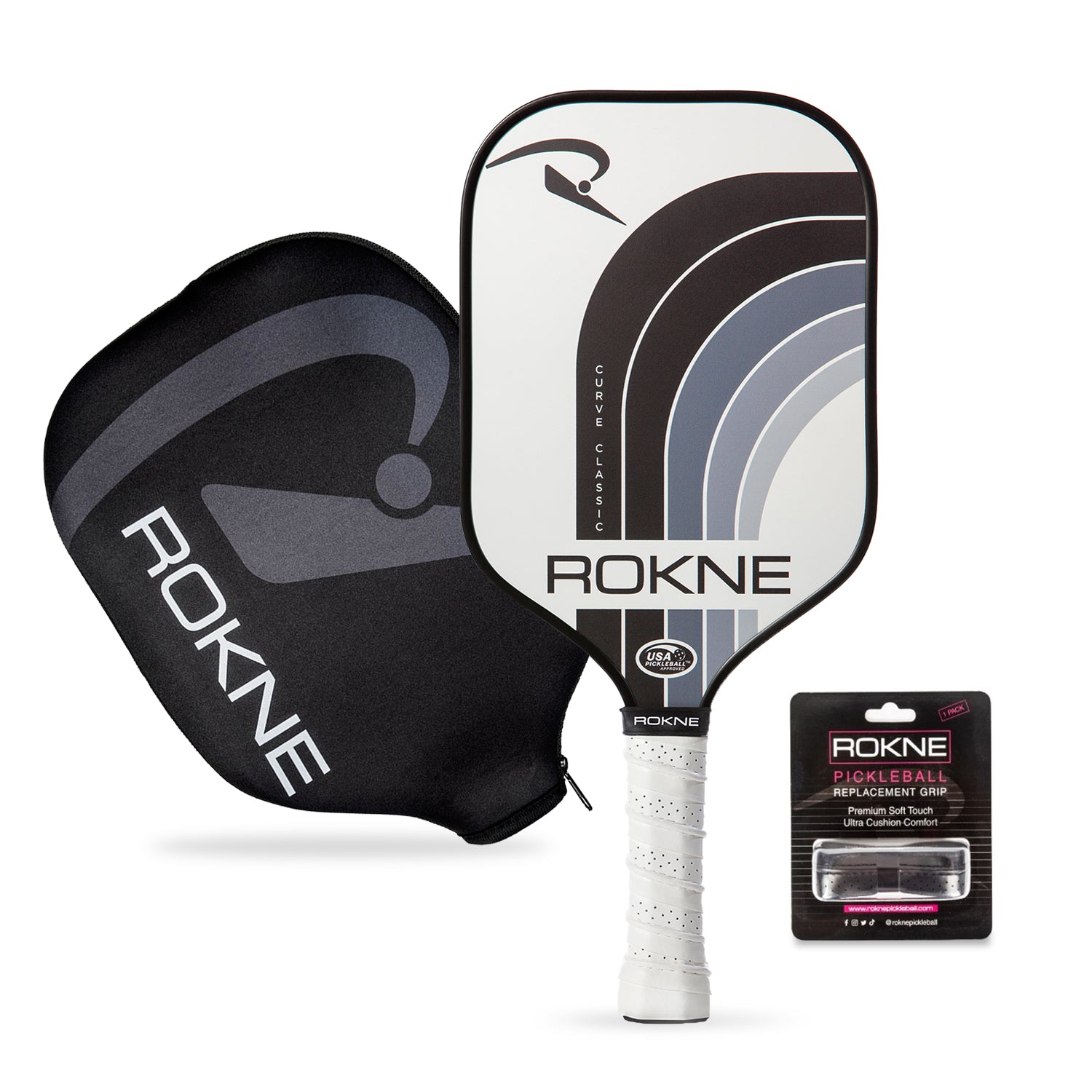 ROKNE Curve Classic Pickleball Paddle - Storm (Paddle Cover & Replacement Grip Included)